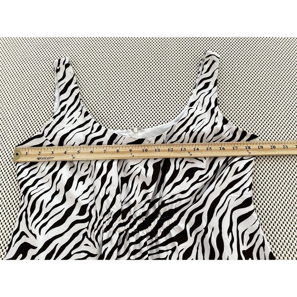 ZEBRA Print Sheath Shift Dress Sz 12 Smocked Front Sleeveless Animal Bubble Hem - Picture 7 of 13